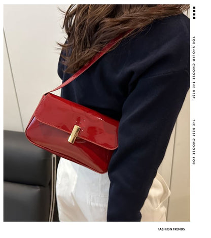 Plain Patent Leather Flap Shoulder Bag