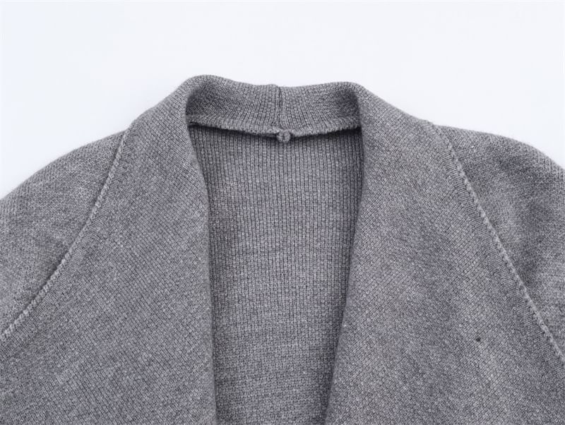 Set: Waterfall Collar Plain Open Front Long Cardigan + Belt