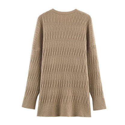 Set: Plain Open Front Cardigan + Halter Neck Rhinestone Accent Crop Knit Top