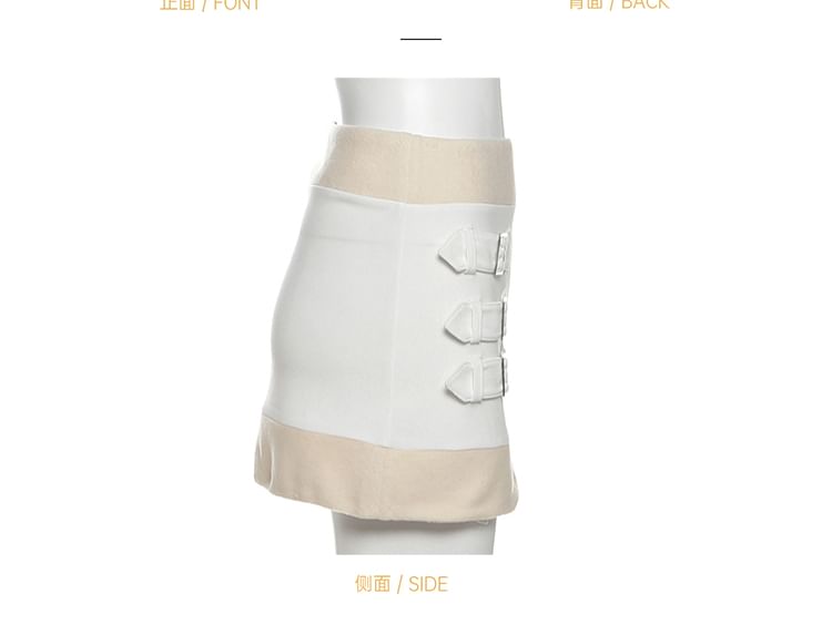 Mesh Top & Buckled Skirt Set - Asymmetrical, Lace-Up