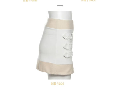 Mesh Top & Buckled Skirt Set - Asymmetrical, Lace-Up
