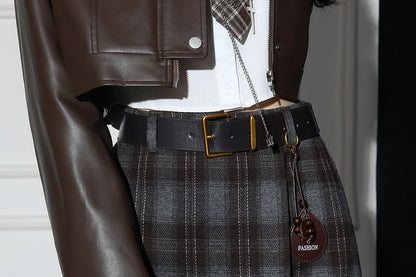 Asymmetrical Plaid Mini Skirt - High Rise A-Line
