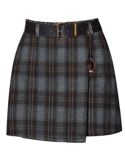 Asymmetrical Plaid Mini Skirt - High Rise A-Line