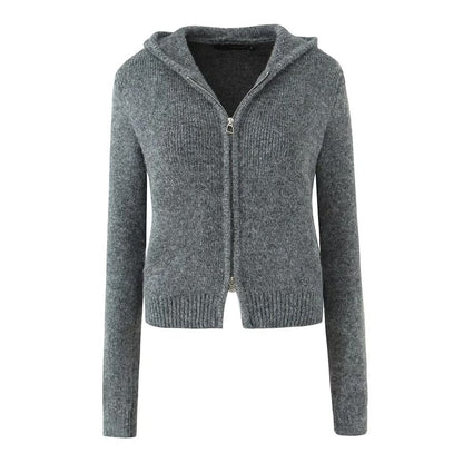 Long Sleeve Plain Loose-Fit Zip-Up Cardigan
