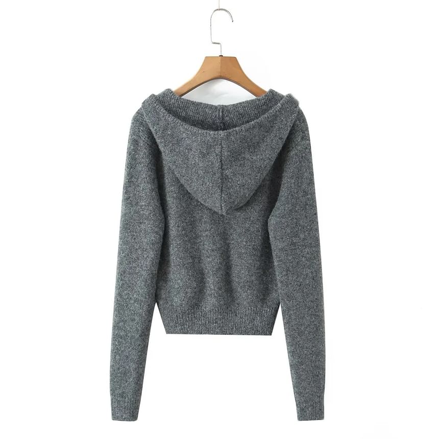 Long Sleeve Plain Loose-Fit Zip-Up Cardigan