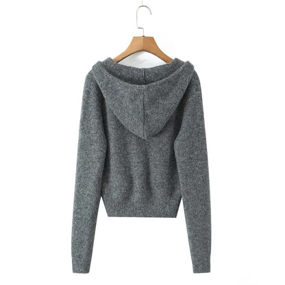 Long Sleeve Plain Loose-Fit Zip-Up Cardigan
