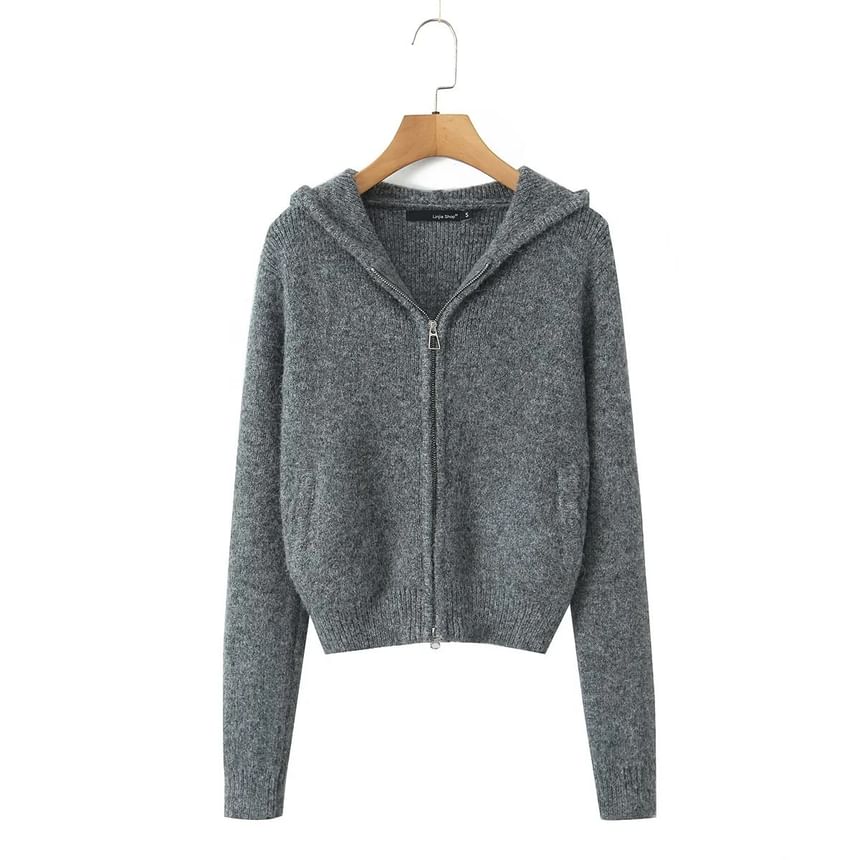 Long Sleeve Plain Loose-Fit Zip-Up Cardigan