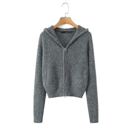 Long Sleeve Plain Loose-Fit Zip-Up Cardigan
