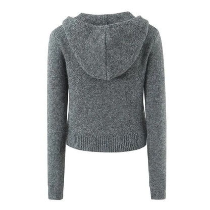 Long Sleeve Plain Loose-Fit Zip-Up Cardigan