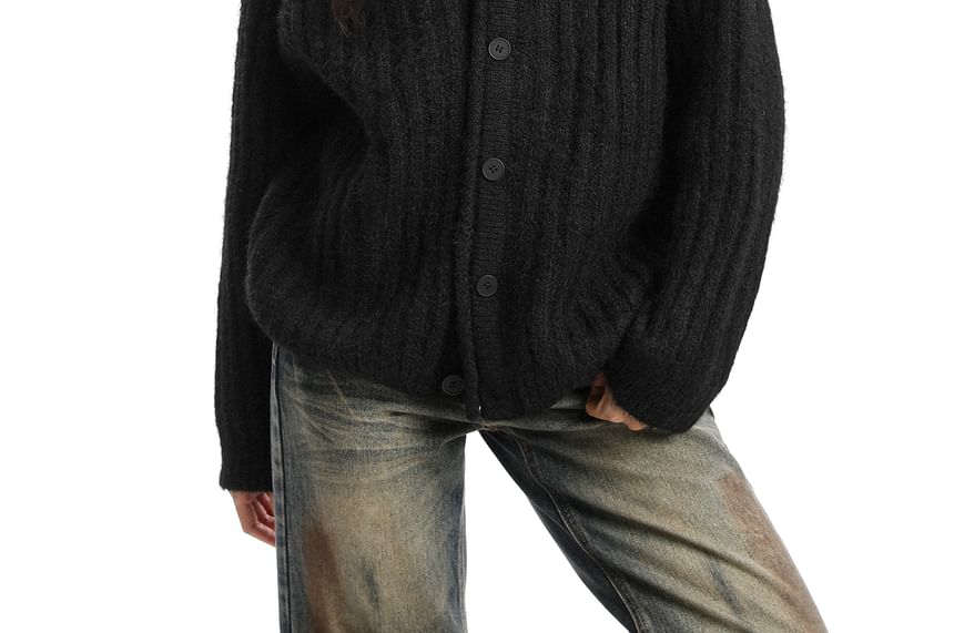 Hooded Plain Button Up Cardigan