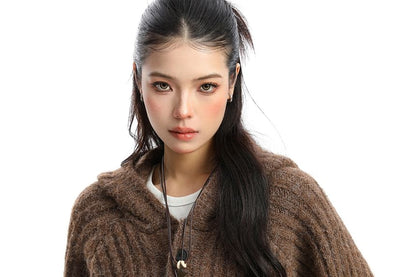 Hooded Plain Button Up Cardigan