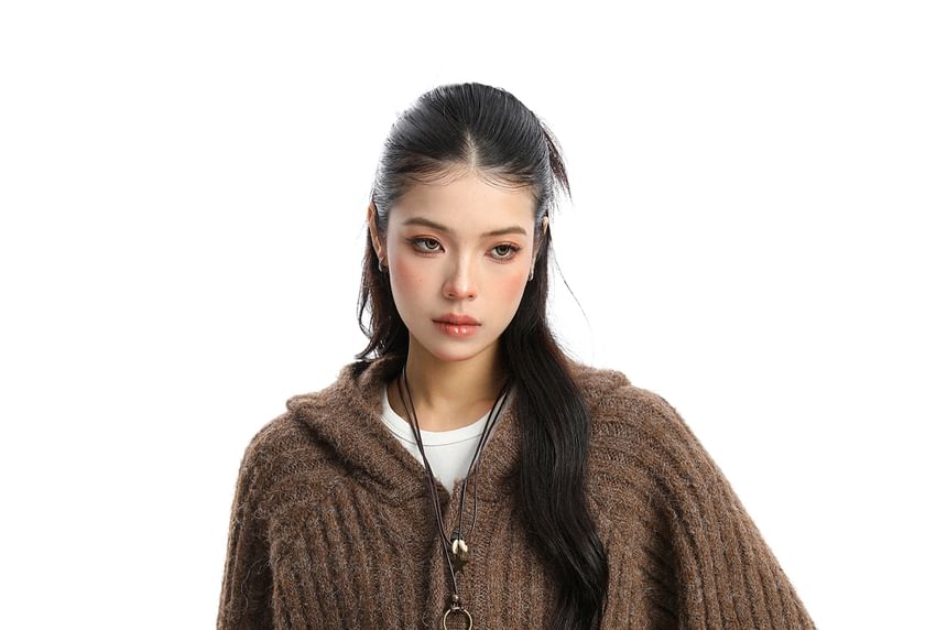 Hooded Plain Button Up Cardigan