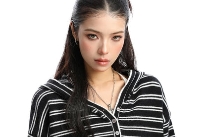 Striped Hooded Long-Sleeve Casual Tee