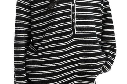 Striped Hooded Long-Sleeve Casual Tee