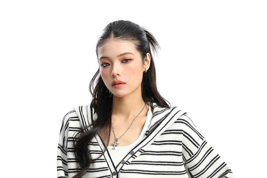 Striped Hooded Long-Sleeve Casual Tee