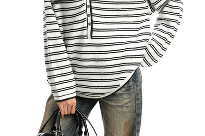 Striped Hooded Long-Sleeve Casual Tee