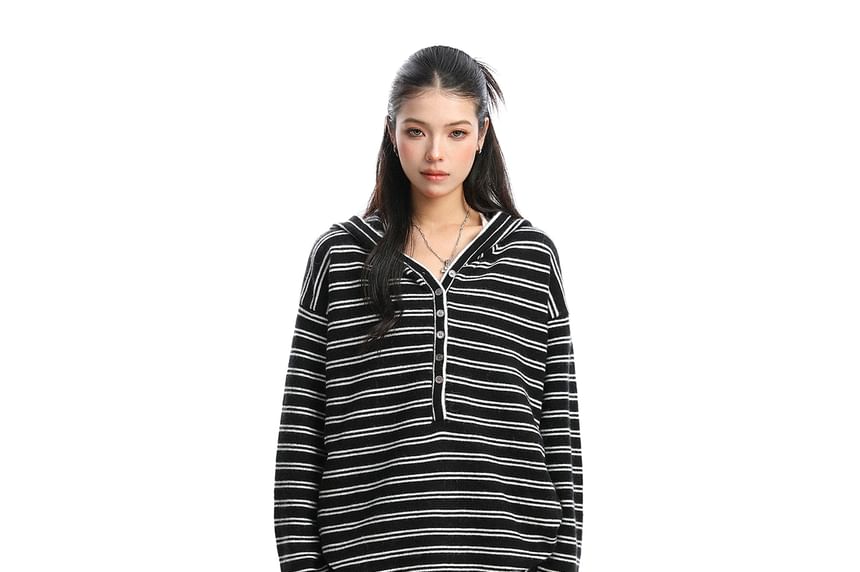 Striped Hooded Long-Sleeve Casual Tee