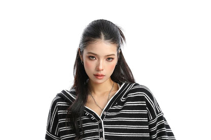 Striped Hooded Long-Sleeve Casual Tee
