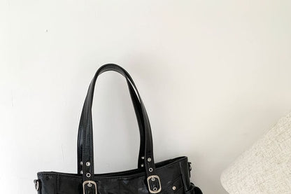 Faux Leather Plain Shoulder Bag With Tag
