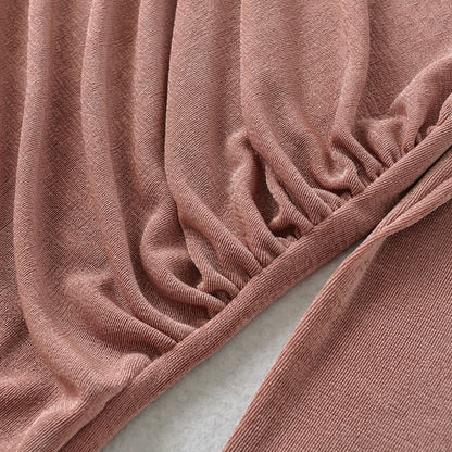 Long-Sleeve Boat Neck Ruched Slim Fit T-Shirt in Solid Color