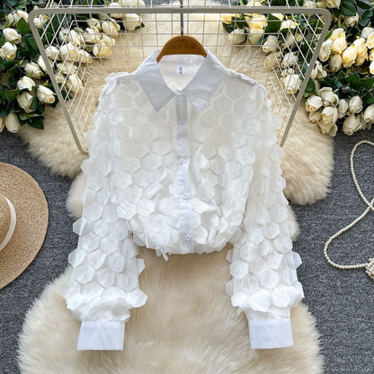 Sheer Long-Sleeve Solid Casual Shirt