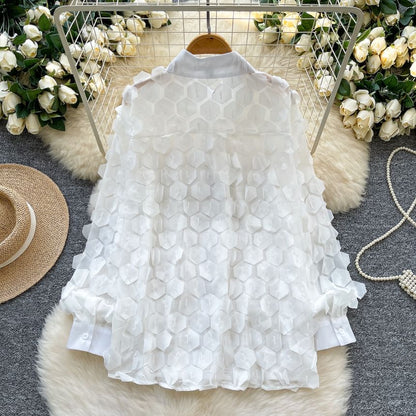 Sheer Long-Sleeve Solid Casual Shirt