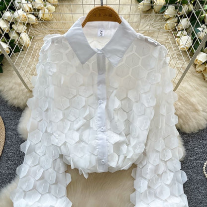 Sheer Long-Sleeve Solid Casual Shirt