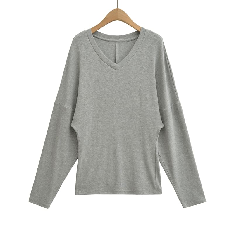 V-Neck Long-Sleeve Solid Basic T-Shirt
