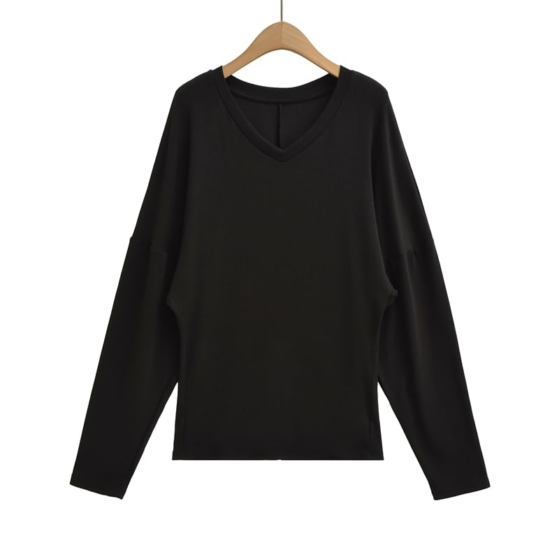 V-Neck Long-Sleeve Solid Basic T-Shirt