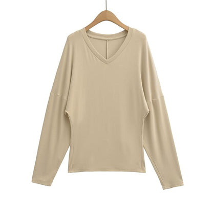V-Neck Long-Sleeve Solid Basic T-Shirt