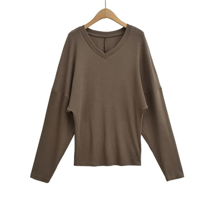 V-Neck Long-Sleeve Solid Basic T-Shirt