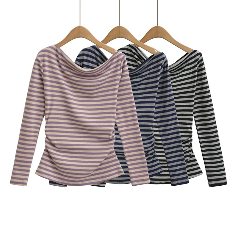 One-Shoulder Striped Long-Sleeve Tee