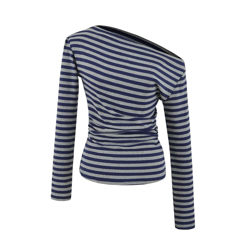 One-Shoulder Striped Long-Sleeve Tee