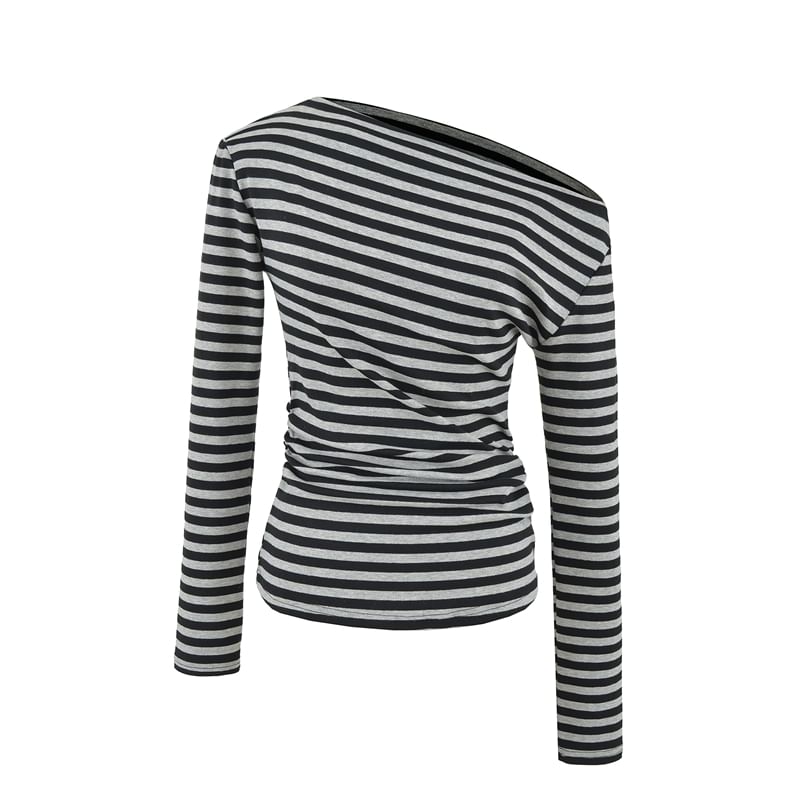 One-Shoulder Striped Long-Sleeve Tee