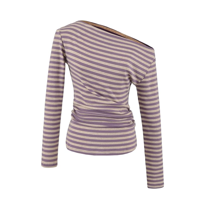 One-Shoulder Striped Long-Sleeve Tee