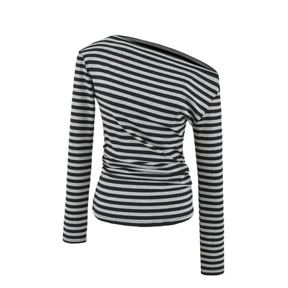 One-Shoulder Striped Long-Sleeve Tee