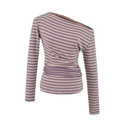 One-Shoulder Striped Long-Sleeve Tee