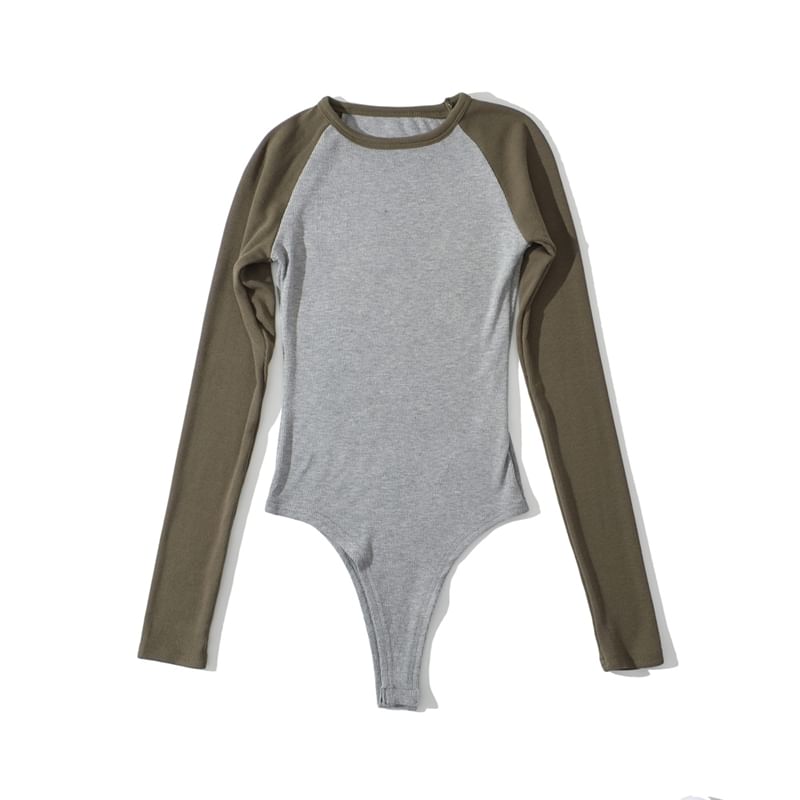 Raglan Round-Neck Long-Sleeve Bodysuit Top