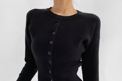 Crew Neck Plain Cardigan