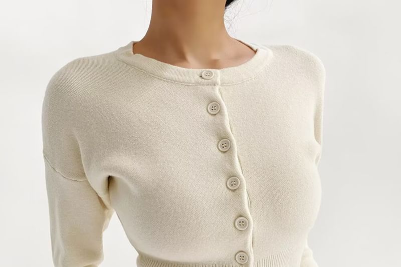 Crew Neck Plain Cardigan