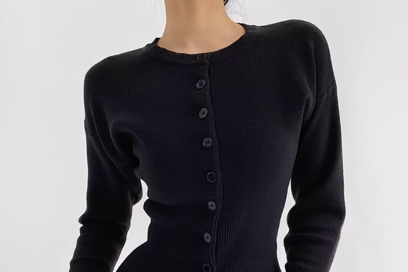 Crew Neck Plain Cardigan