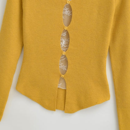 Boat-Neck Lace-Panel Long-Sleeve Solid Knit Top