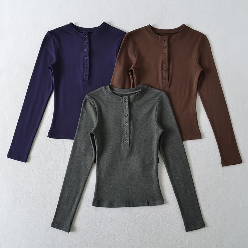 Henley Long-Sleeve Solid Basic Tee