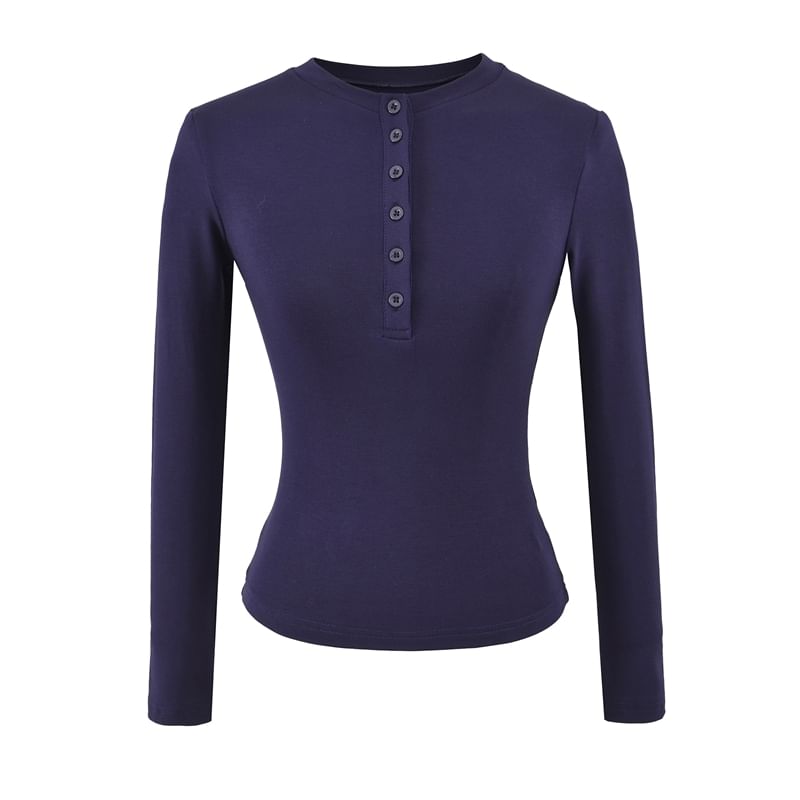 Henley Long-Sleeve Solid Basic Tee