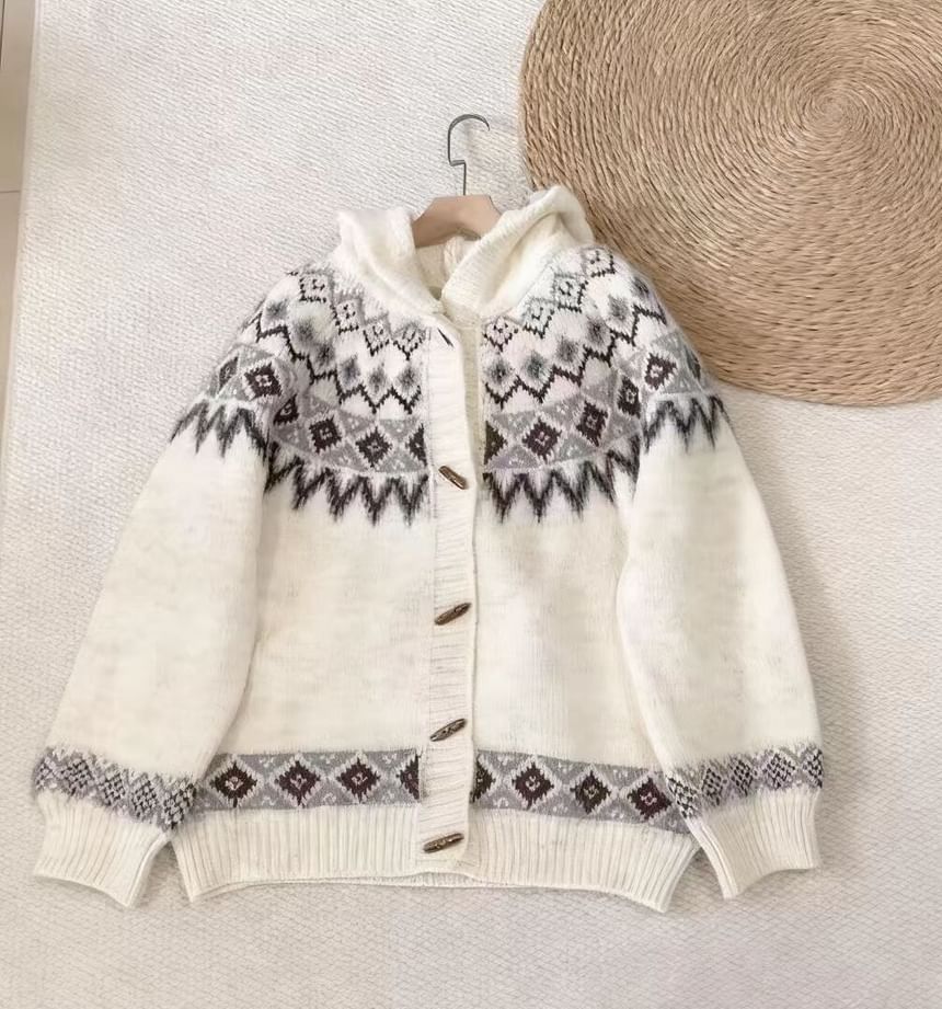 Jacquard Hooded Toggle Cardigan
