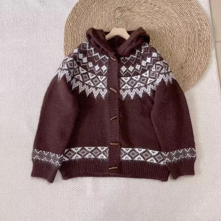 Jacquard Hooded Toggle Cardigan