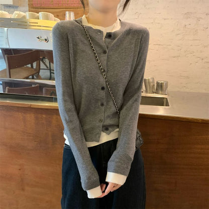 Round Neck Plain Button Up Cardigan