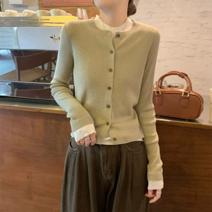 Round Neck Plain Button Up Cardigan