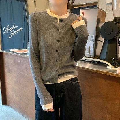 Round Neck Plain Button Up Cardigan