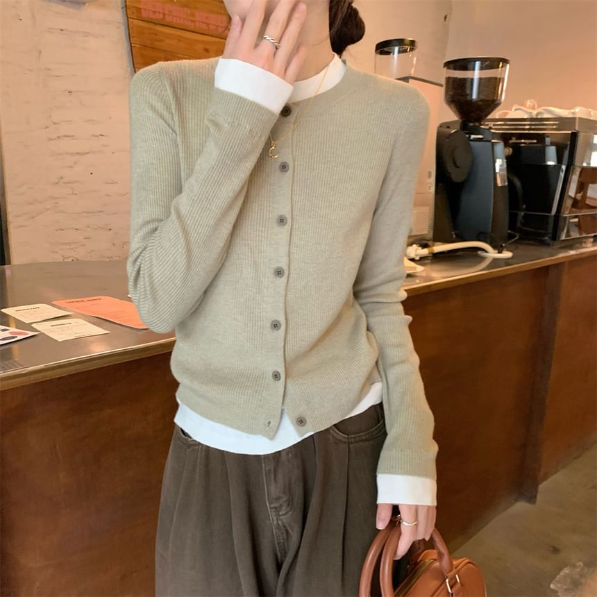 Round Neck Plain Button Up Cardigan